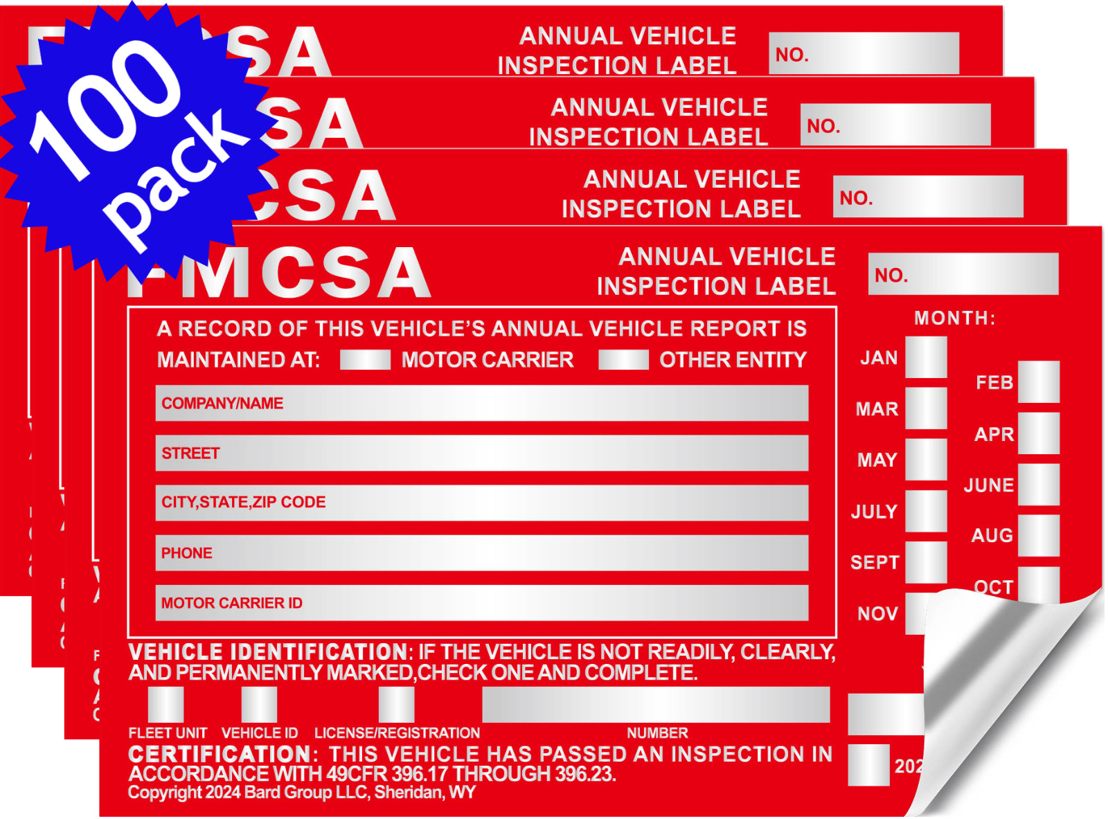 Annual Vehicle Inspection Label Sticker Aluminum FMCSA DOT 6″ x 3.5″- 100 pack