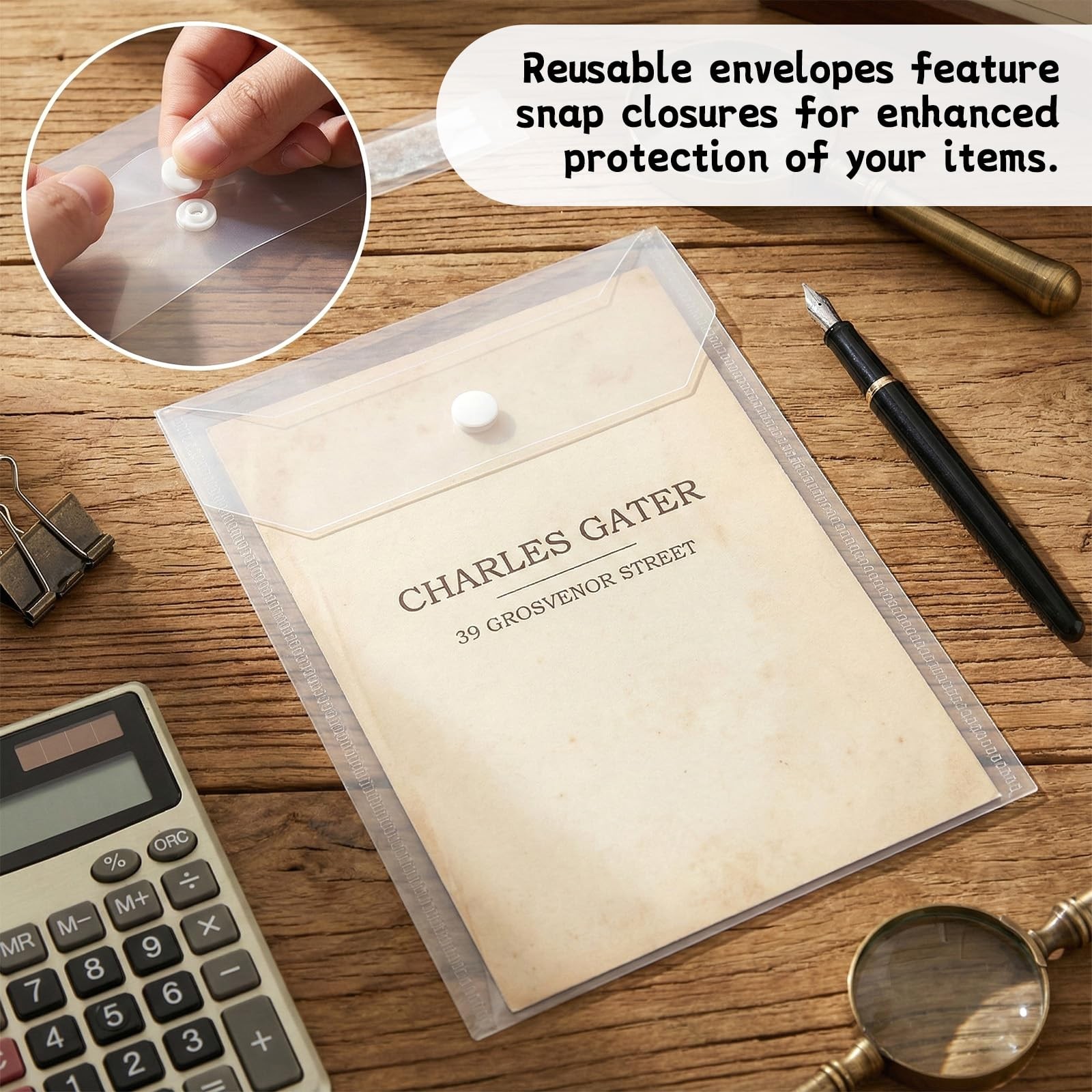 10 Pcs 5×7 Plastic Envelopes with Snap Closure Waterproof Transparent