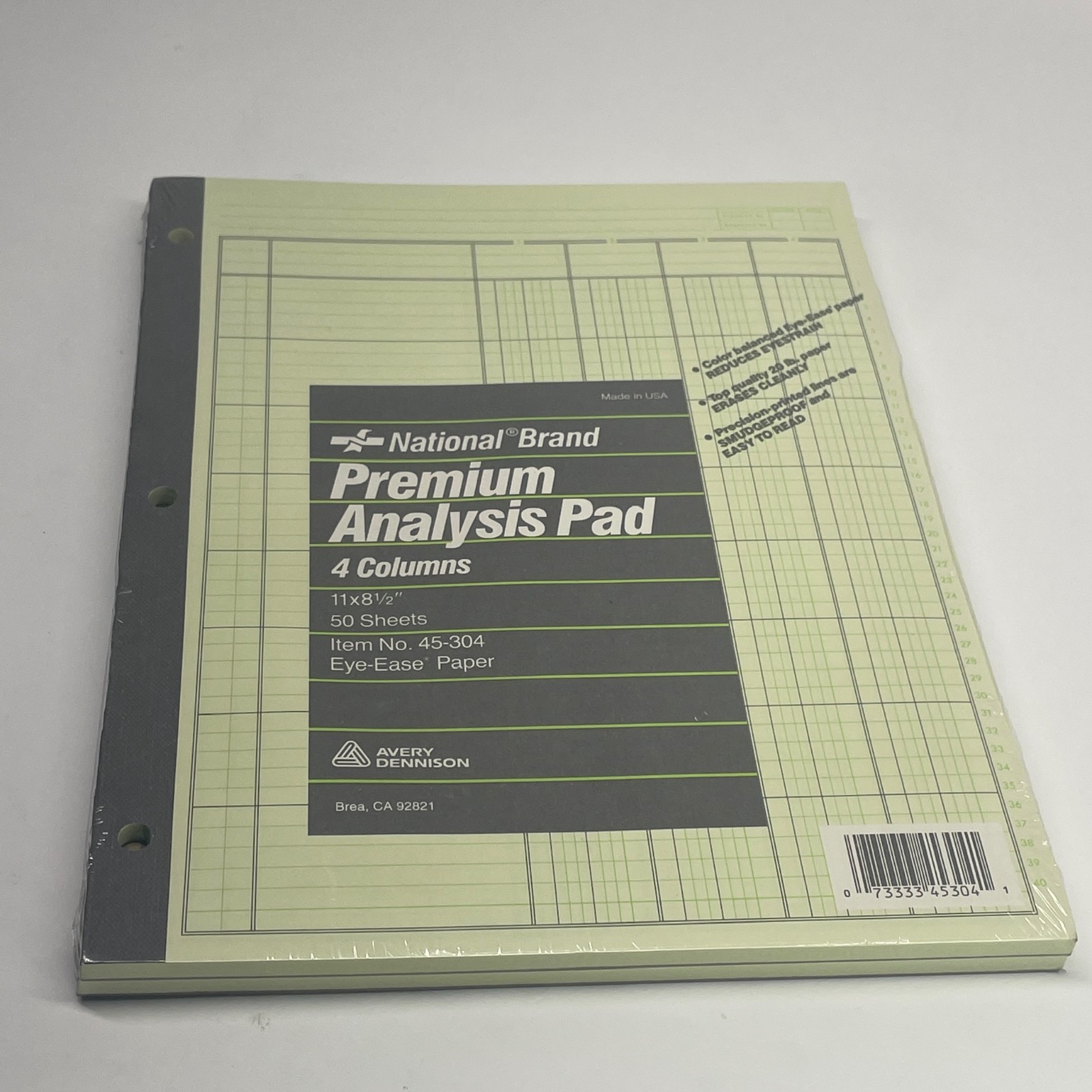 National Brand 45-304 Analysis Pad 11×8.5 Eye-Ease Paper 4 Columns AveryDennison