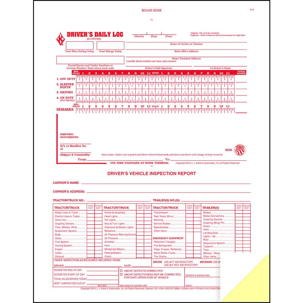 J. J. Keller 2-in-1 Driver Daily Log Book with Detailed DVIR, 2-Ply Carbonless,
