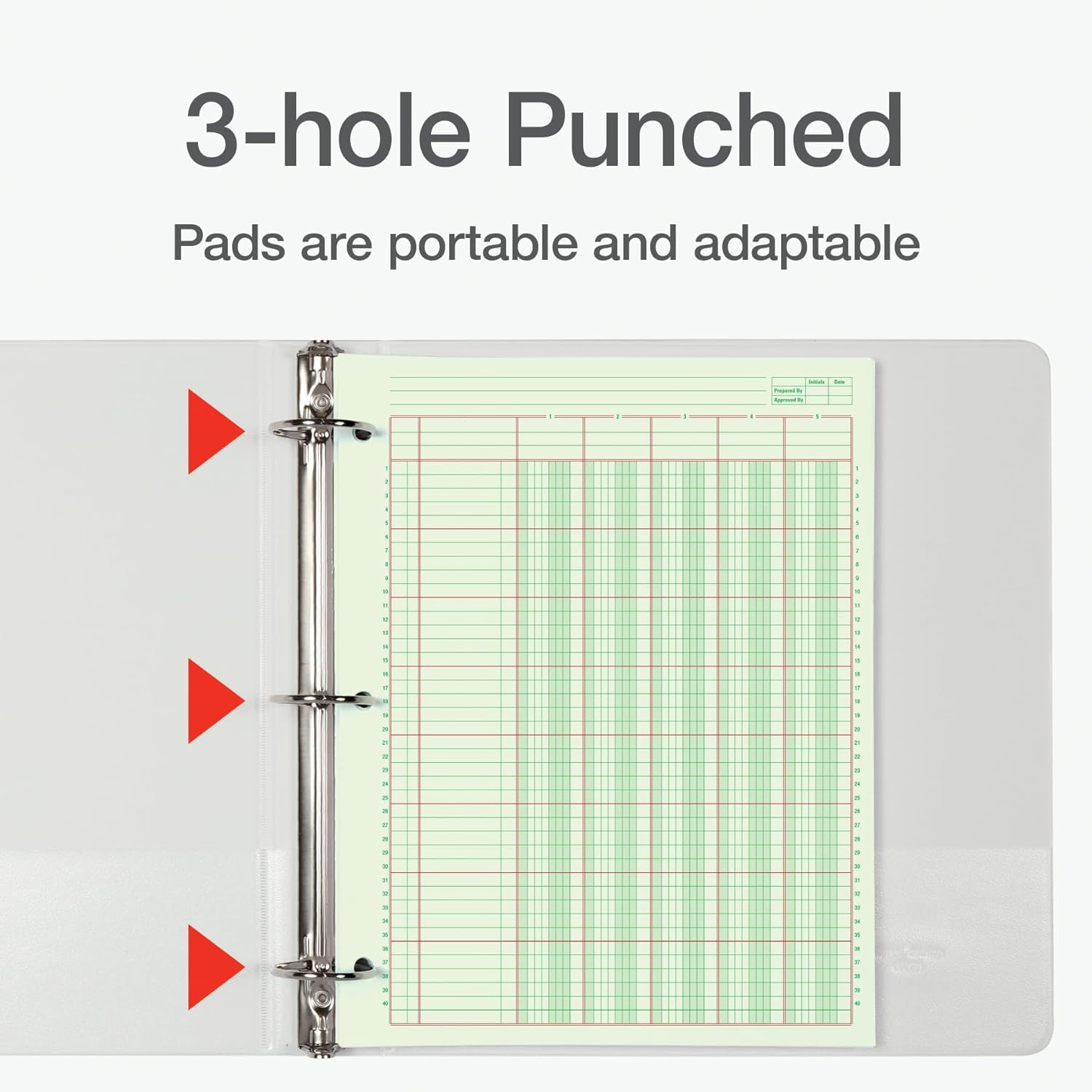 Columnar Analysis Pad, 5 Column Ledger, 8.5″ X 11″, 100 Pages (50 Sheets), Green