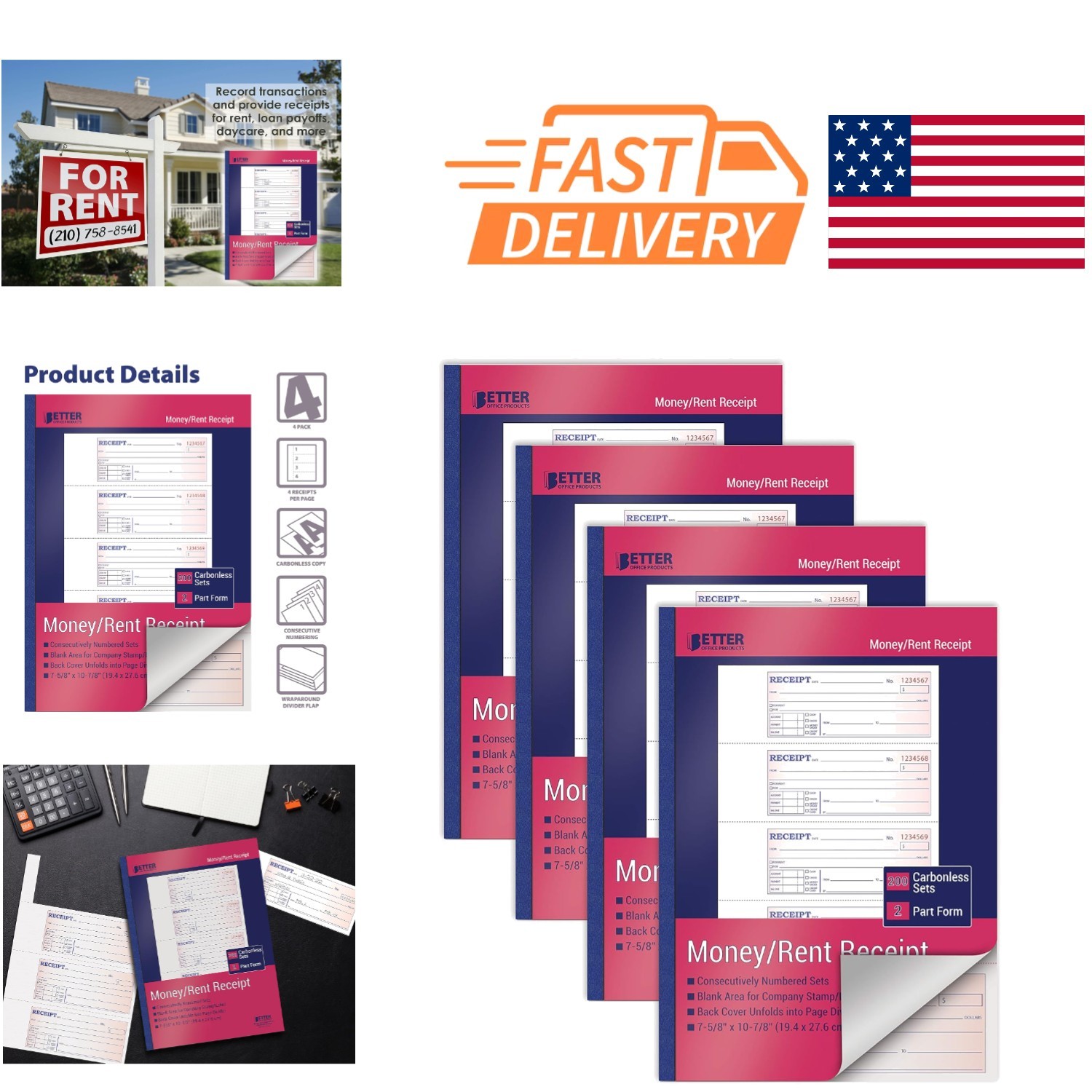 Carbonless Receipt Books 4 Pack 800 Sets Great for Business Transactions