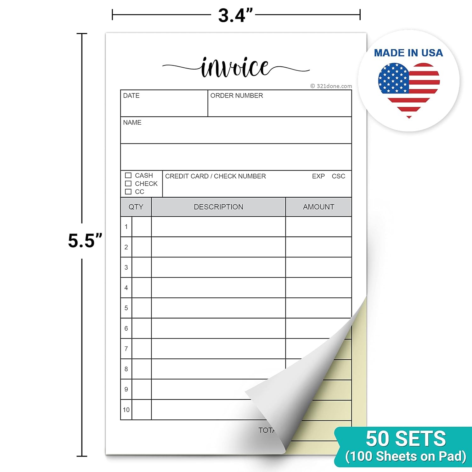 Carbonless 2 Part Invoice Pads for Small Business with Carbon Copies Part