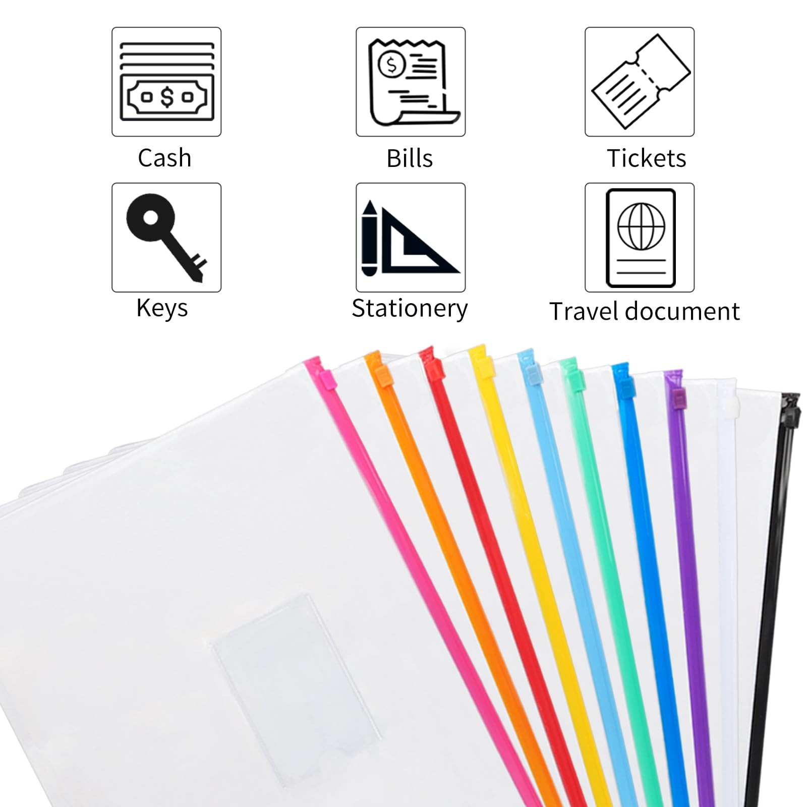 EOOUT 24pcs Plastic Envelopes Poly Zip Files Zipper 10 Colors