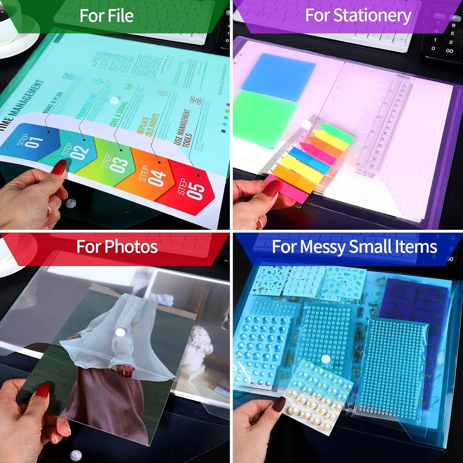 LEOBRO Plastic File Folders, 12 PCS A4 Size Envelopes With Snap Multicolor