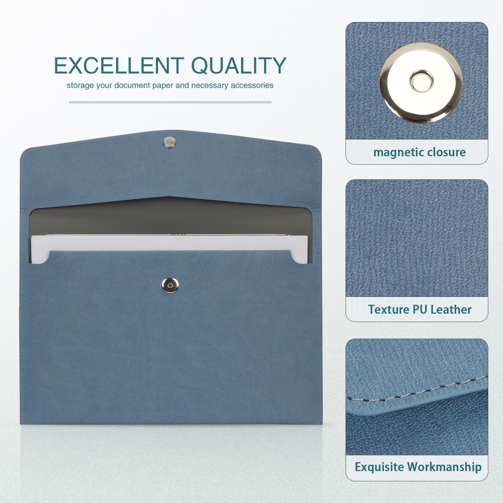 FYY File Folder, PU Leather A4 Document Holder Organizer A4, A Blue