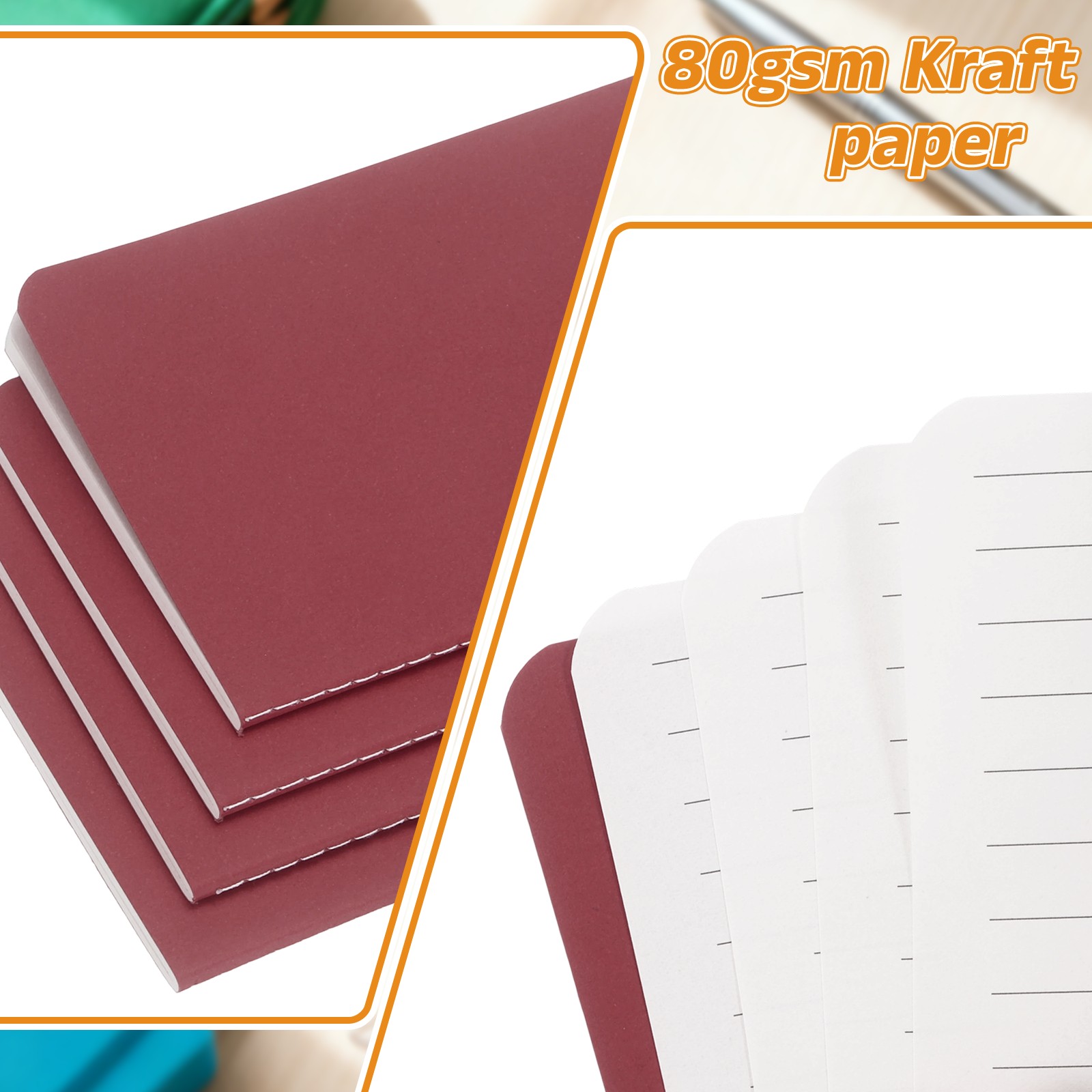 4 Pack A6 Notebook, A6 Journal Mini Notebook Pocket Kraft,Wine Red