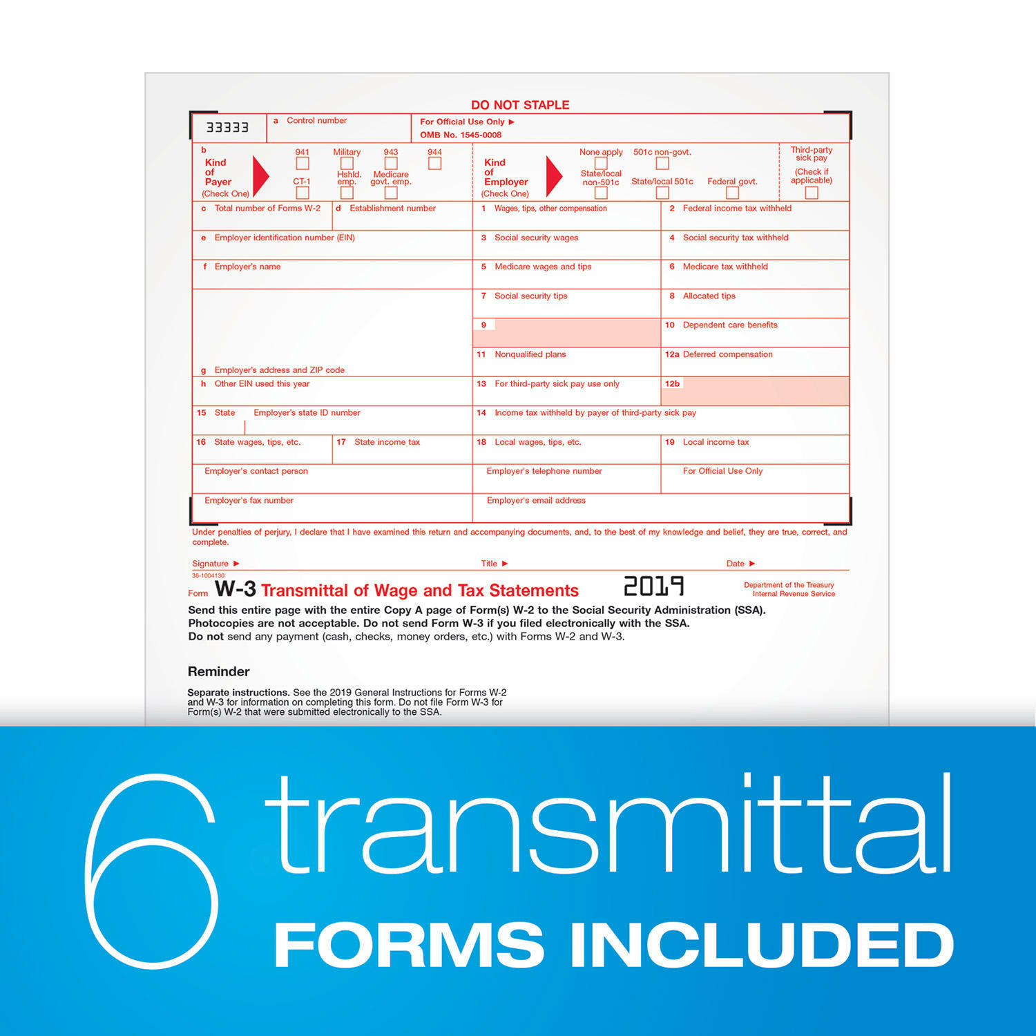 2019 40 EMPLOYEE ADAMS W-2 W2 KIT 6-PART IRS TAX FORMS LASER INKJET + ENVELOPES