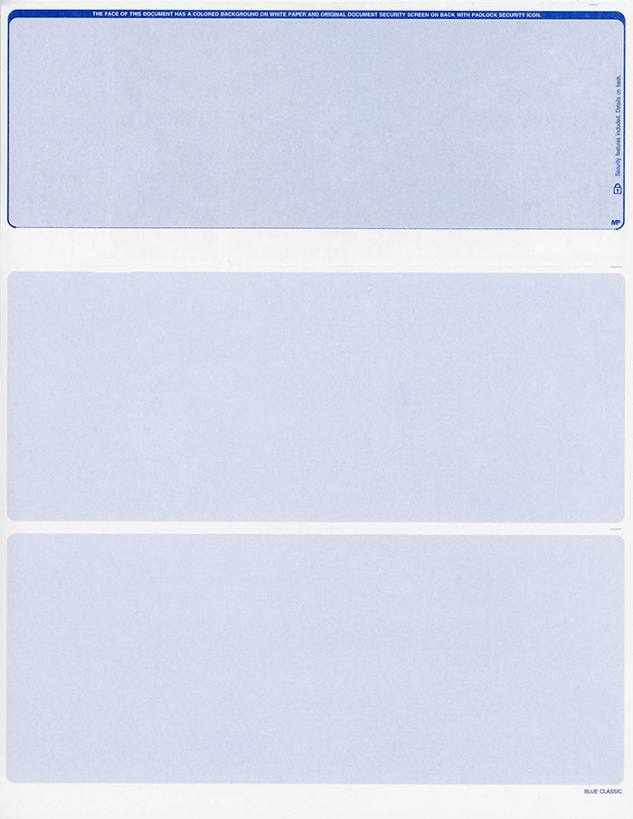 Blank Check Paper Stock Great for Payroll-Check On Top-Count/250