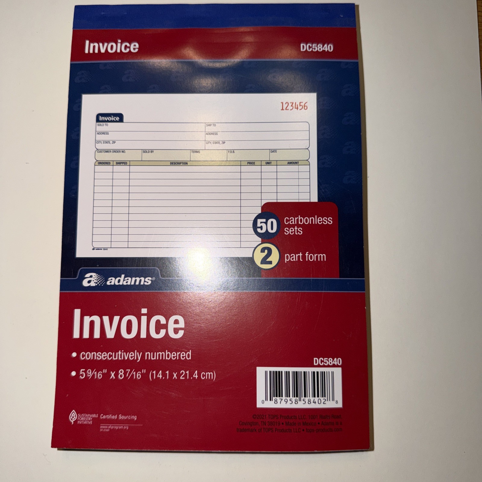 Invoice Book, 2-Part, Carbonless, 5-9/16 x 8-7/16 Inches, 50 Sets per Book
