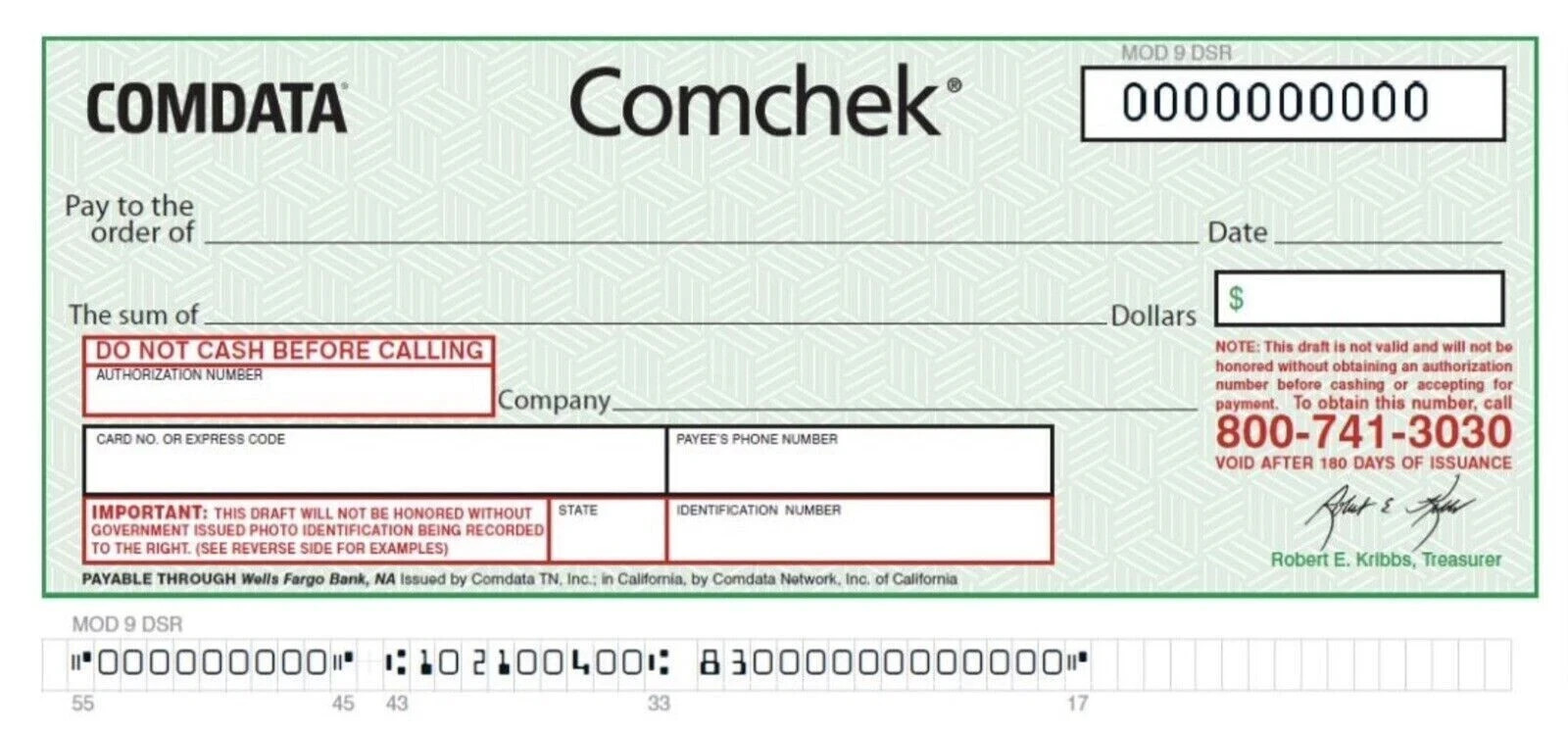 BLANK Green COMDATA Comchek – Size 50 Pack – COMCHECKS *FREE SHIPPING*