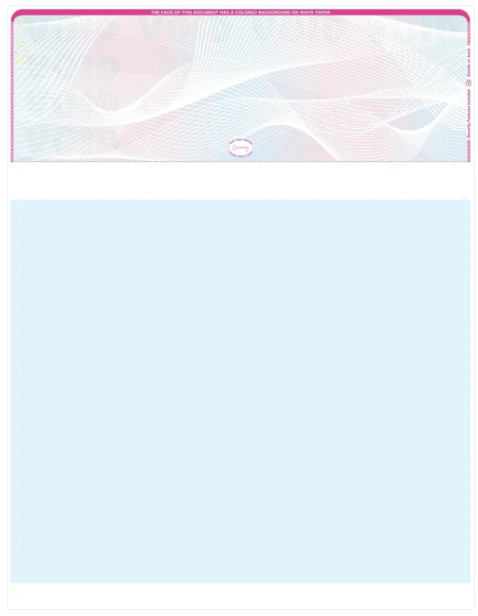 Blank Check Stock Paper – Check on Top- High-Security – 3 Prismatic Colors