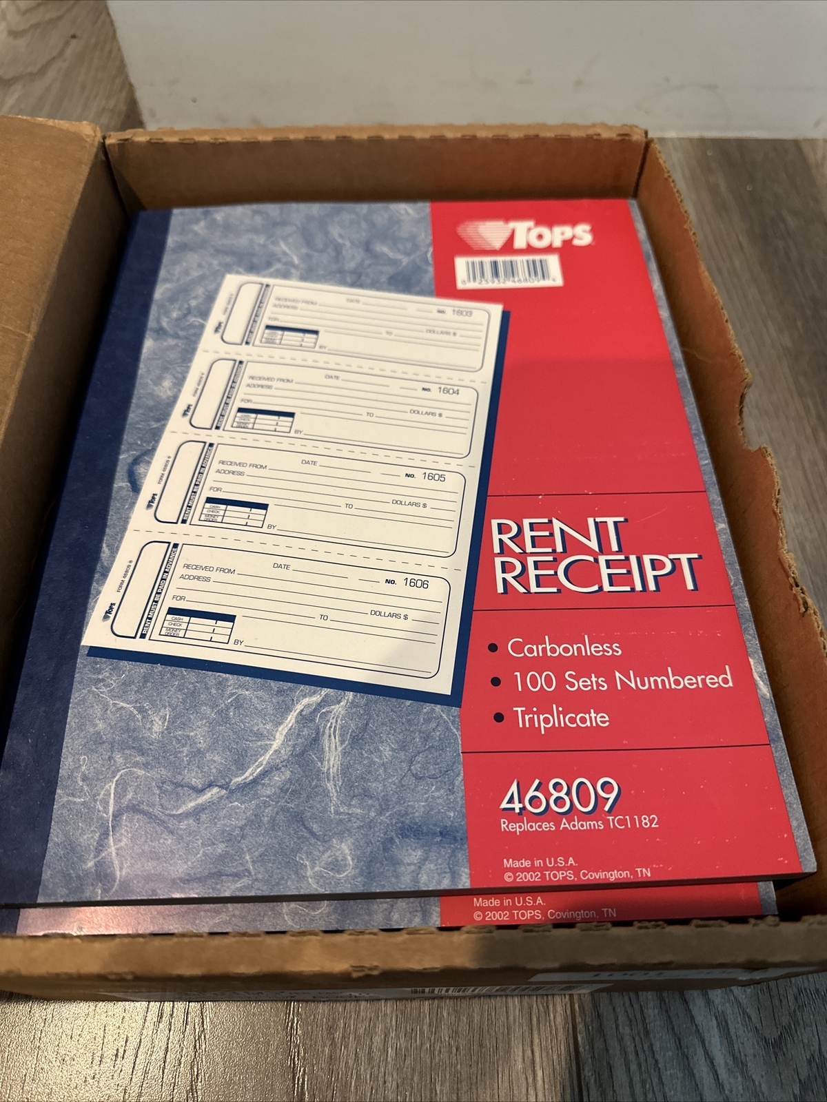 9 TOPS Rent Receipt Books, 2-3/4 x 7-1/8”Carbonless 3Part, 100 Sets/Book”