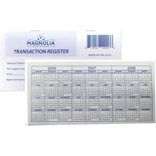 12 Checkbook Transaction Registers 6×3 Inches With 26-27-28 Calendars For
