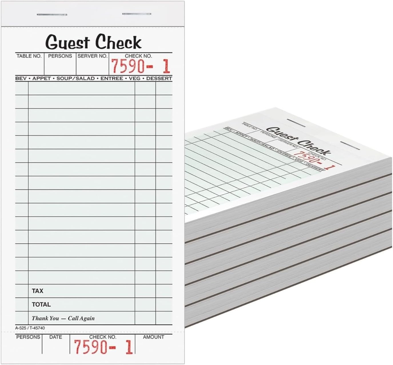 Adams Guest Check Pads, Single Part, Perforated, White, 3-2/5″ x 6-3/4 “, 50