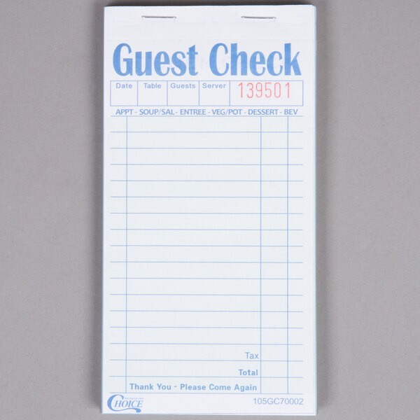Choice 2 Part Green and White Carbonless Guest Check Book – 50/Case