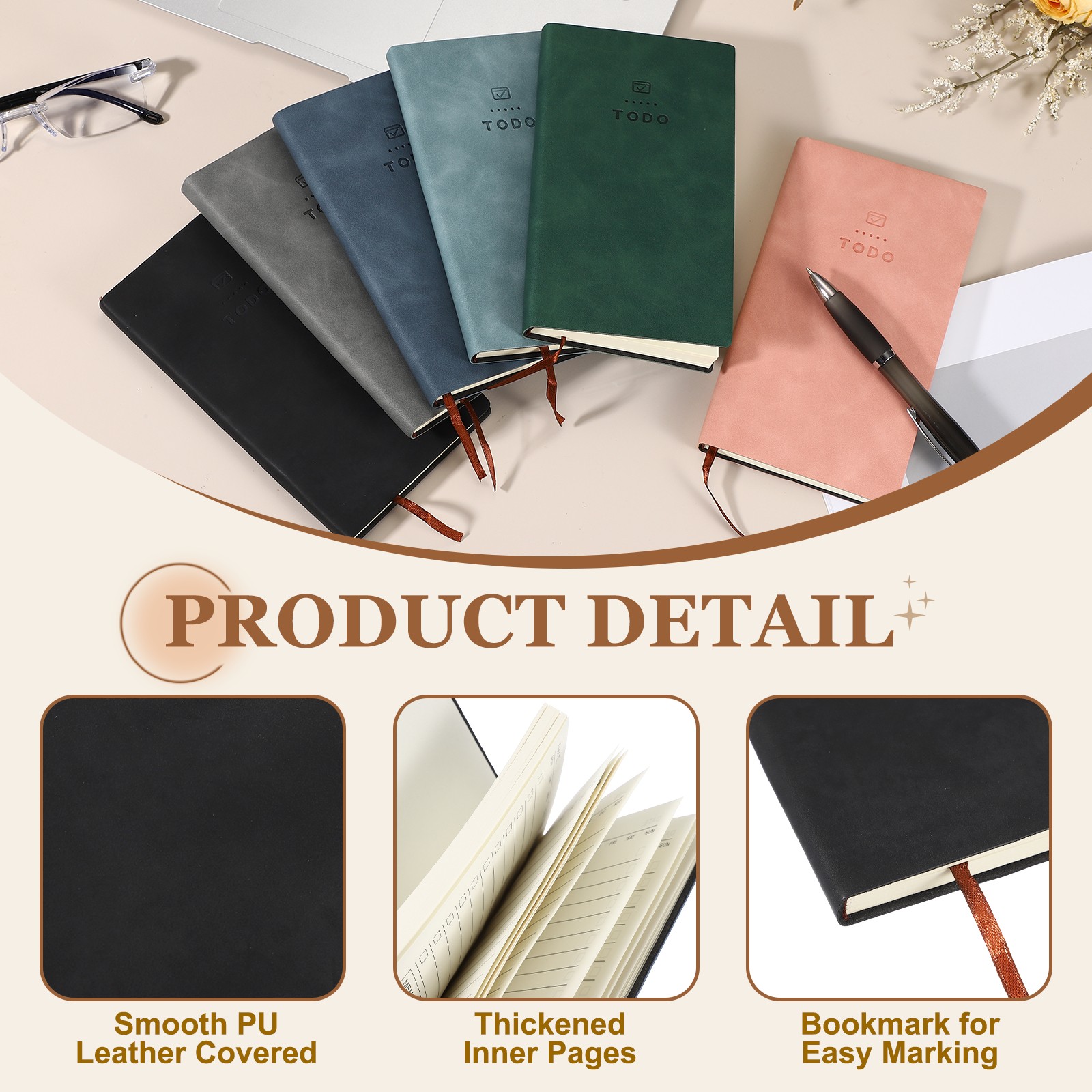 2Pcs to Do Notebook, A6 6.8 x 3.7″ Daily Planner Notebook, Black/Grey