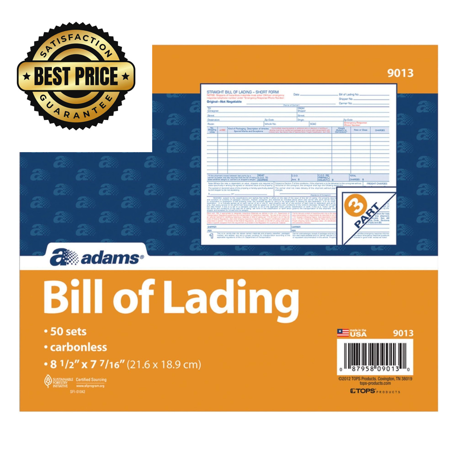 Adams Bill of Lading Short Form, 8.5 X 7.5 Inches, 8-1/2″W x 7″L, White