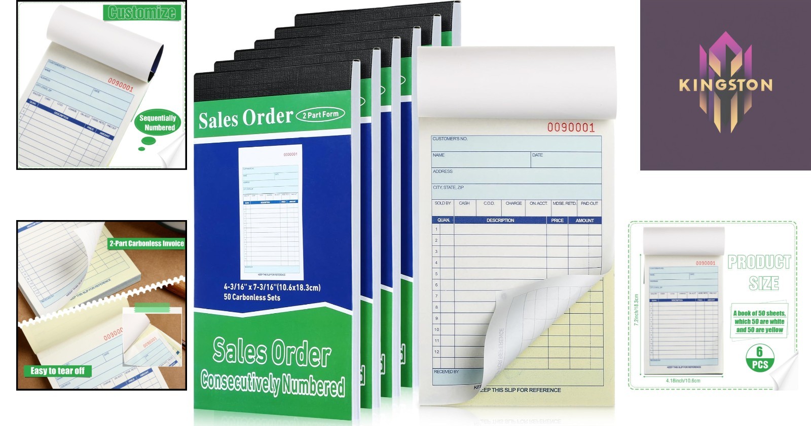 Efficient Carbonless Sales Order Book Set – 6 Pads, 50 Receipts Each