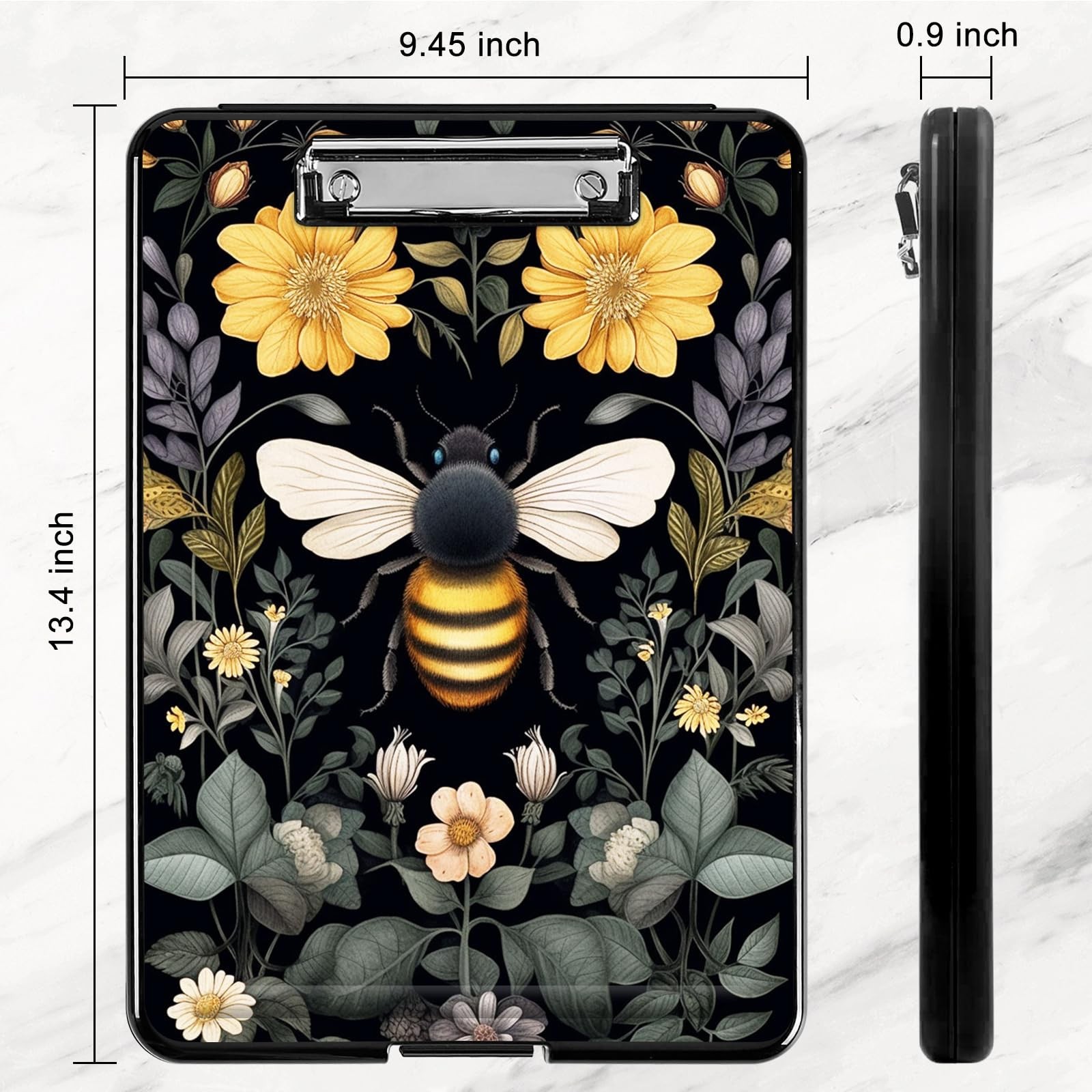 Clipboard with Storage,Plastic Storage A, Bee and Flowers