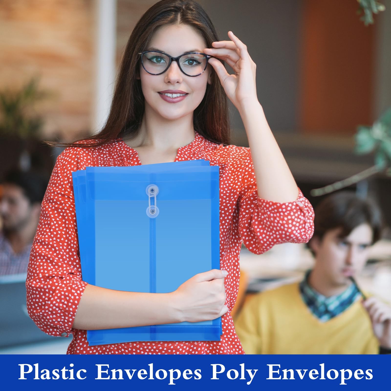 ReliThick 12 Pack Plastic Envelopes with Button and String Tie Closure Blue