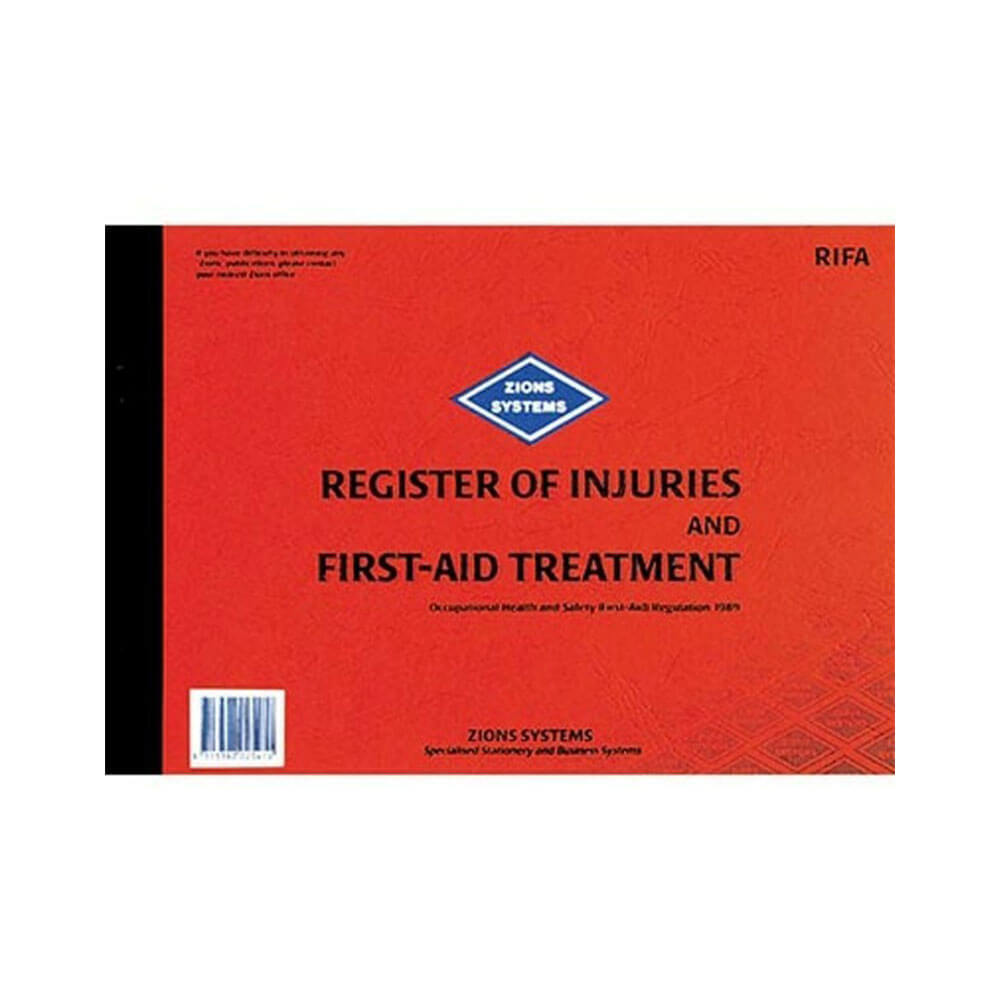 Zions Register Of Injuries And First Aid Treatment Book RIFA 16 Lines Per Page