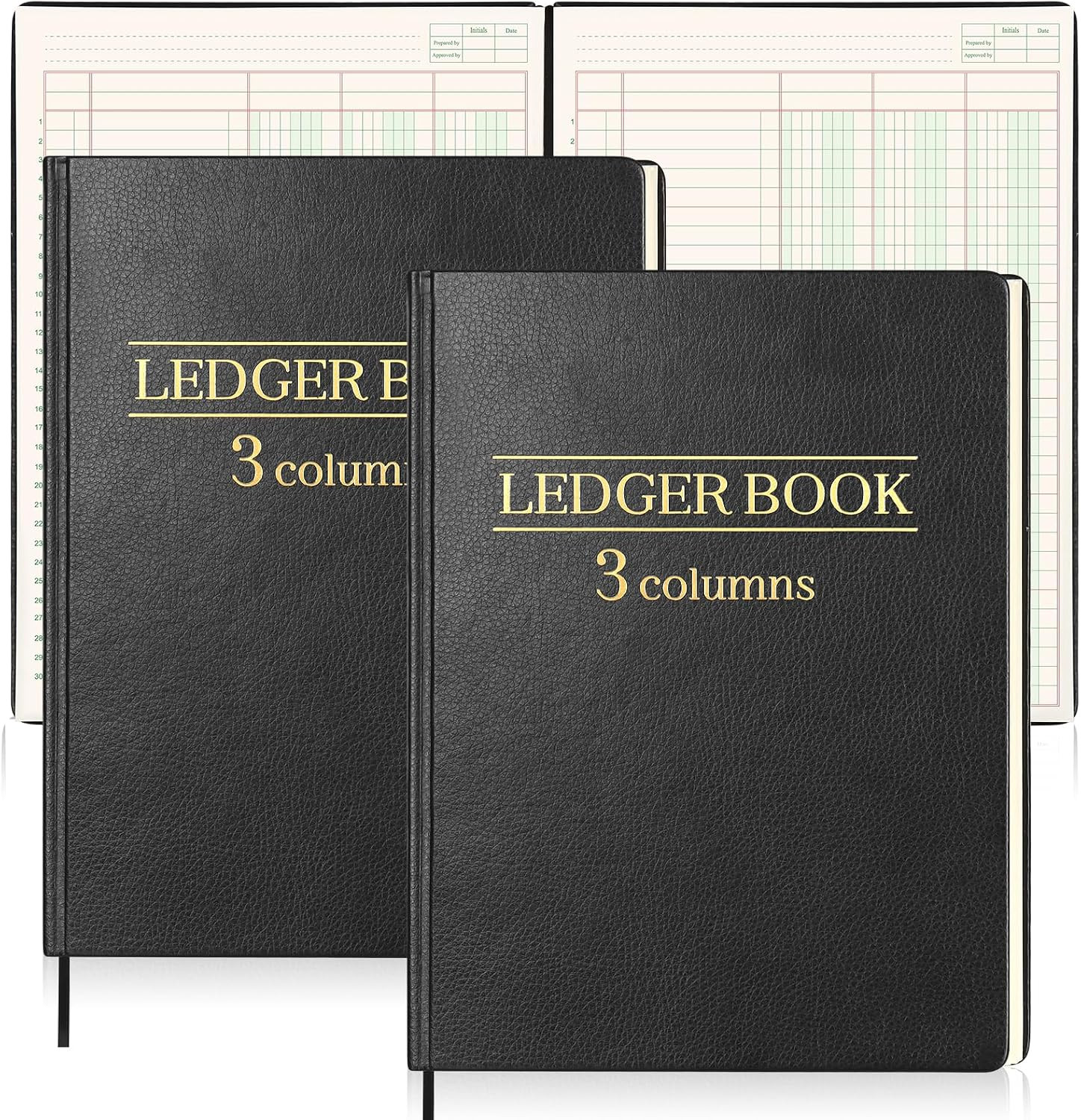2 Pack Ledger Book 3 Column 200 Pages 7 X 9.25 Inches Account Book with 1 Label