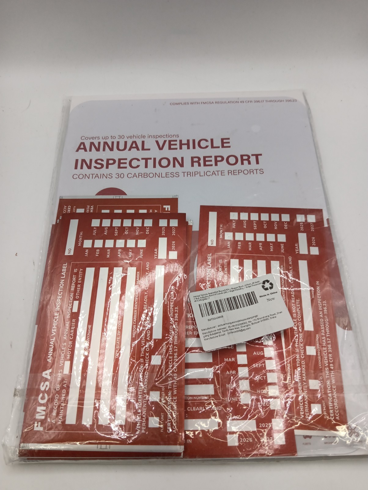 Annual Vehicle Inspection Record Kit – 3-Part NCR Forms (30 Sets) New
