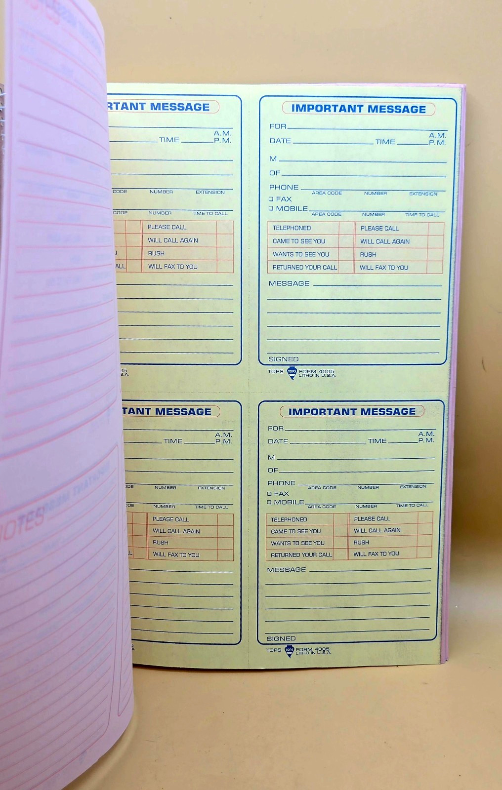 VTG TOPS Phone Message Important Message Book 200 Carbonless Duplicate 4005 NEW