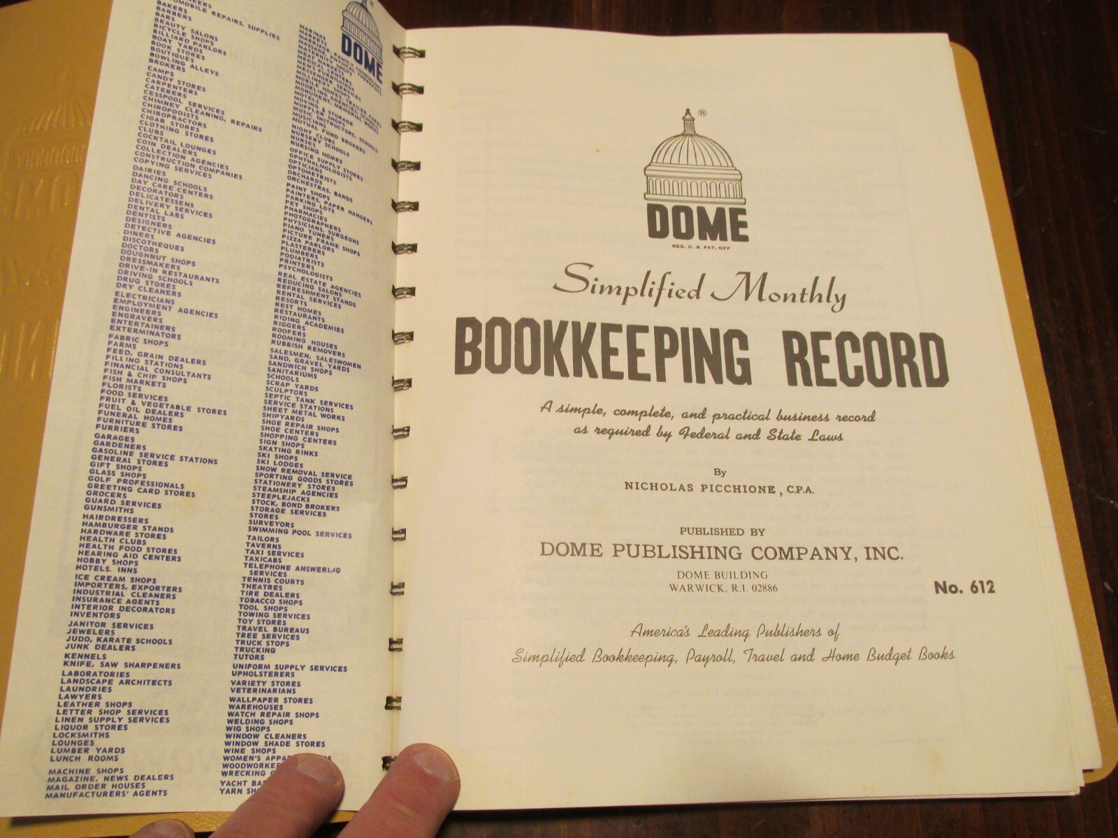 Vintage Dome 612 Bookkeeping Record Tan Vinyl Cover 128 Pages 8 1/2 x 11 Pages