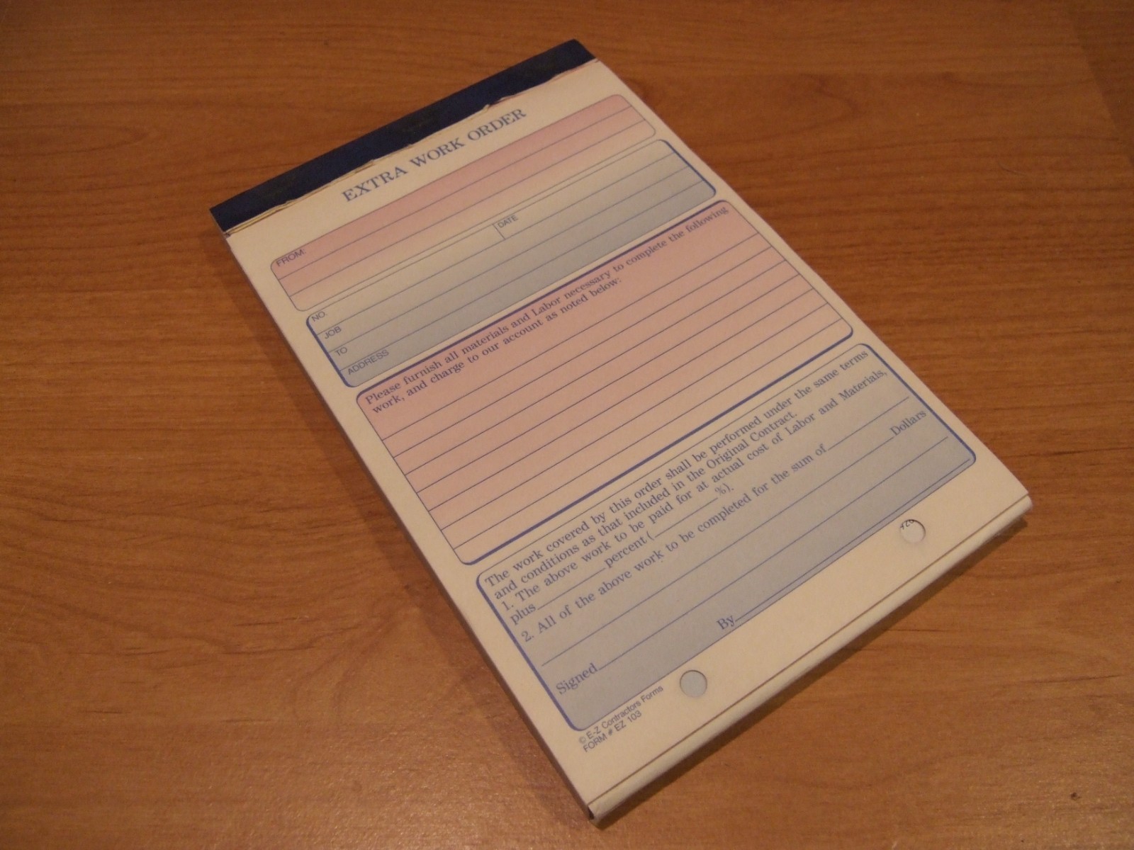 Extra Work Order Book 3 Part Carbon Copy Paper Bill Invoice EZ 103 Estimate Form