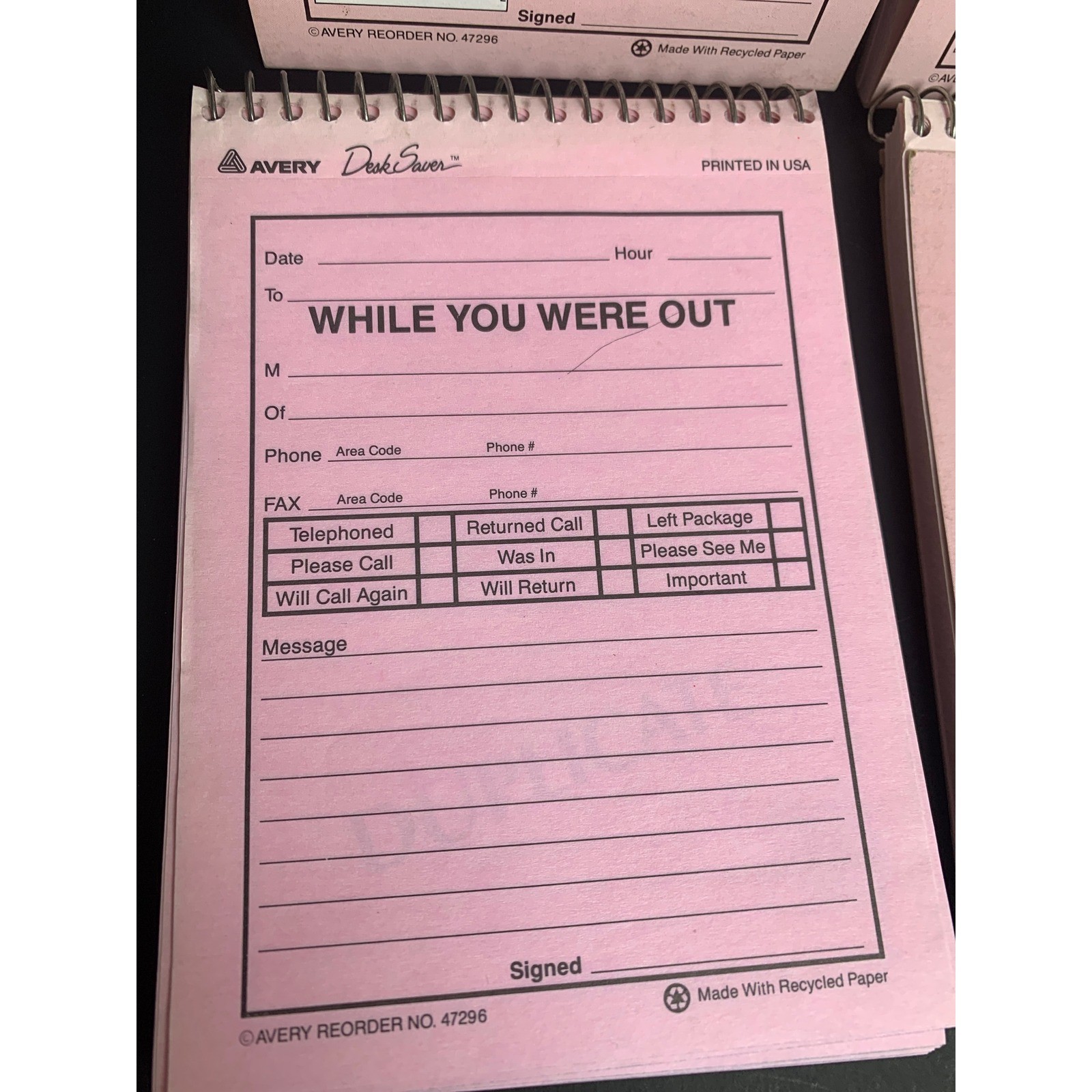 Vintage 4 Avery 47296 While You Were Out Phone Message Booklets Pink Retro 90s
