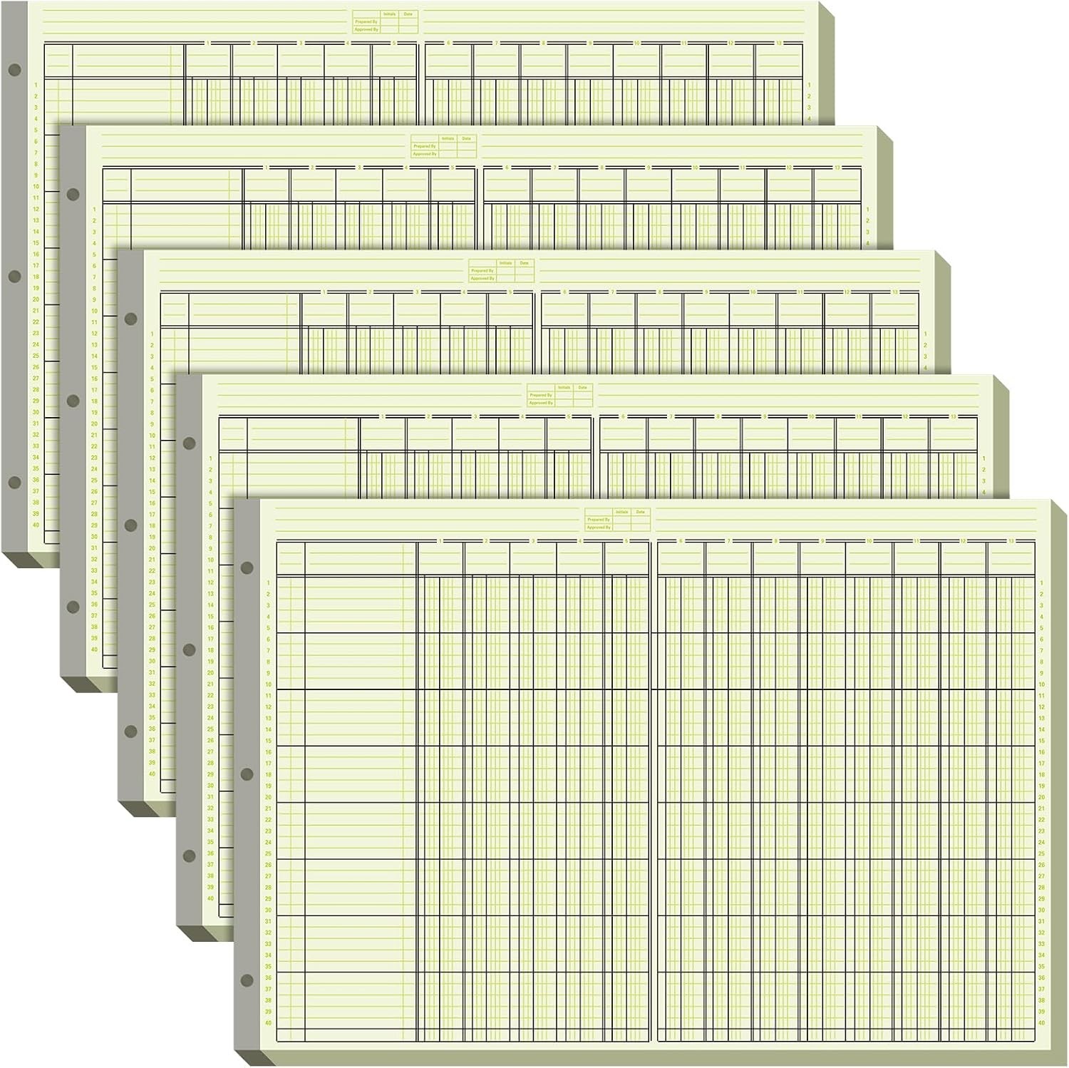 5 Pack Columnar Analysis Pad, 250 Sheets, 13 Columns, 16.31″x11″, 3-Hole Account