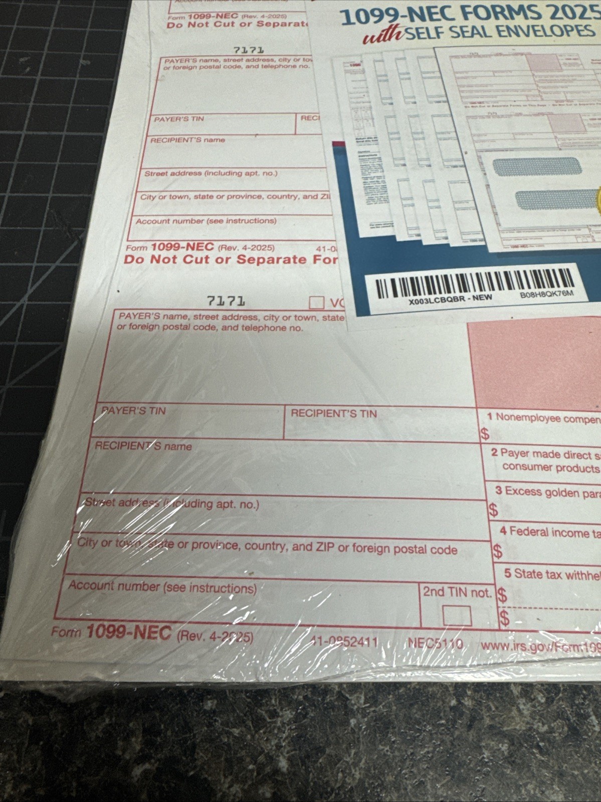 Next Day Labels 1099 NEC Forms 2025 With Self Seal Envelopes 25 Sets Unopened