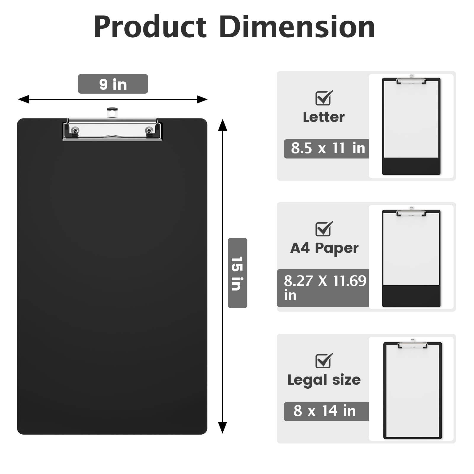 Macroclo Plastic Legal Size Clipboard, Black 8.5 x 14 Clip Boards