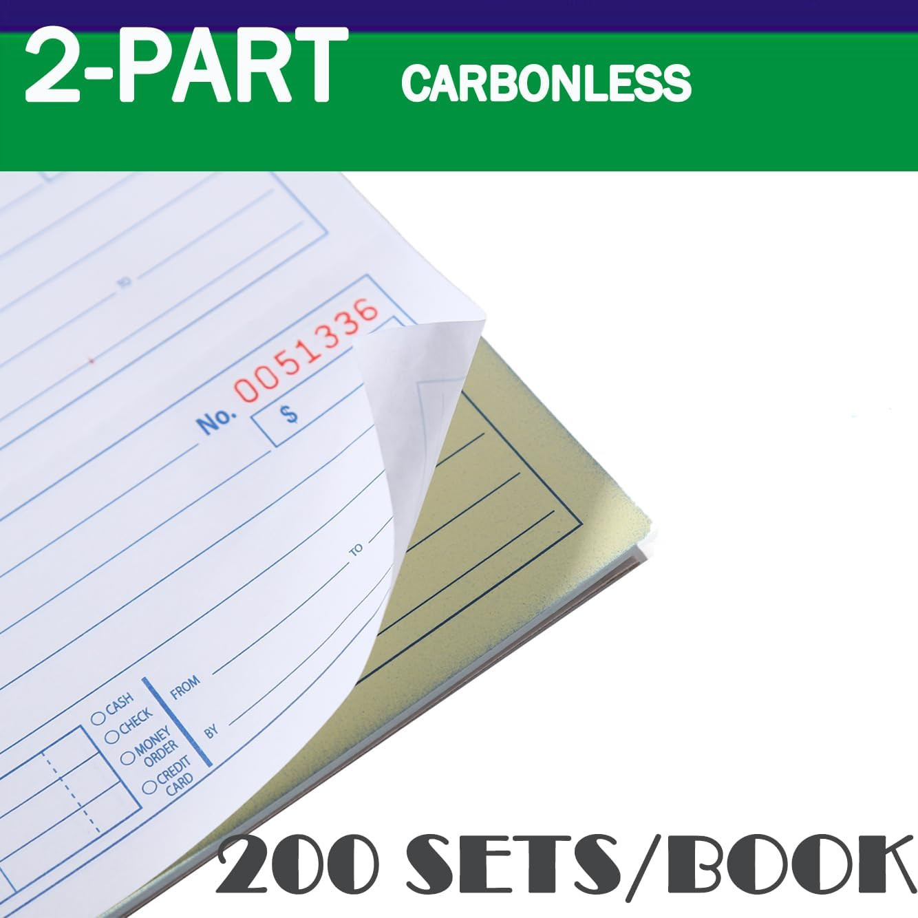 Cash Receipt Book with Duplicate, 200 Sets, 2-Part Carbonless, 5-1/4″ X 11″, Spi