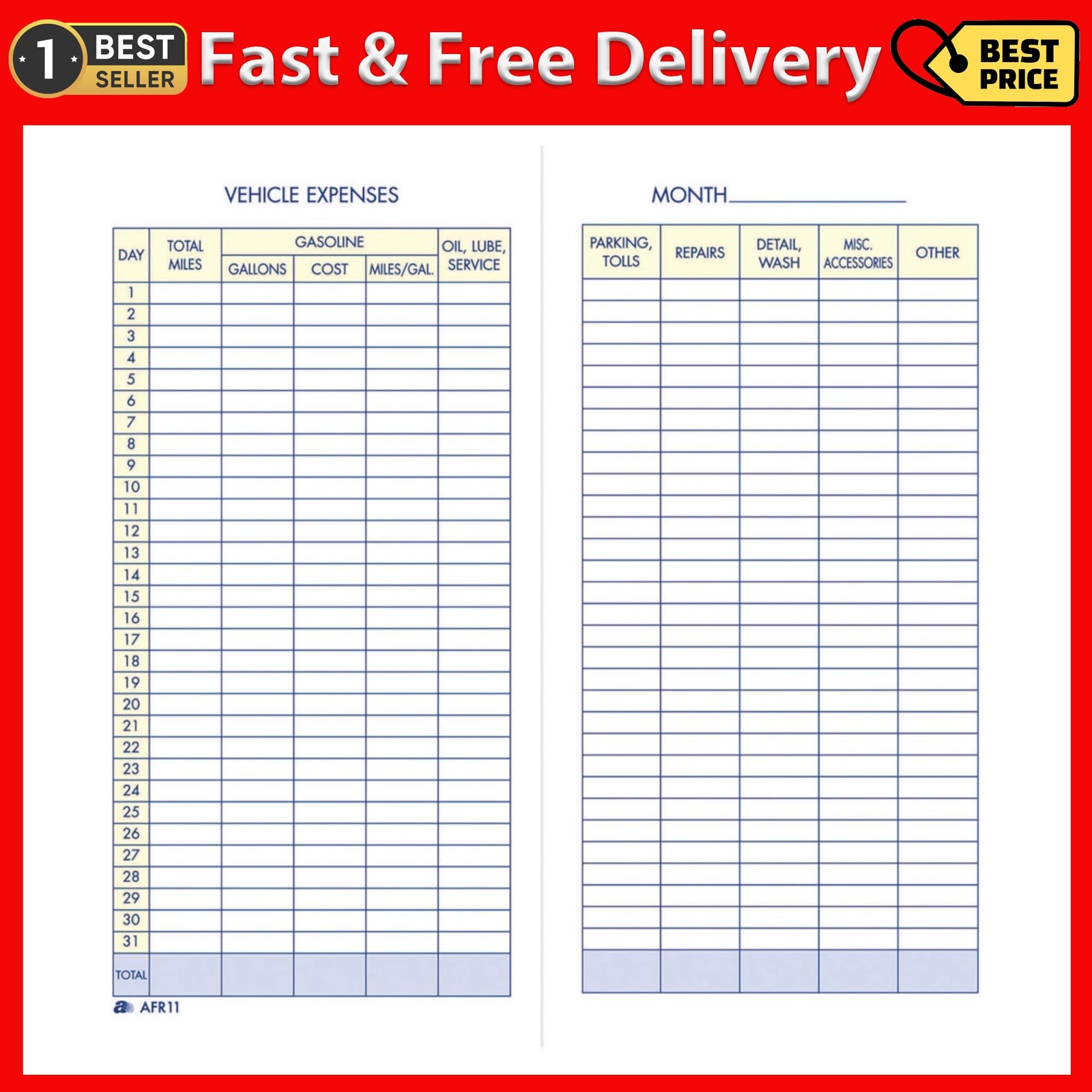 Adams Vehicle Expense Journal, , 3.25 x 6.25 Inches, White (AFR11)