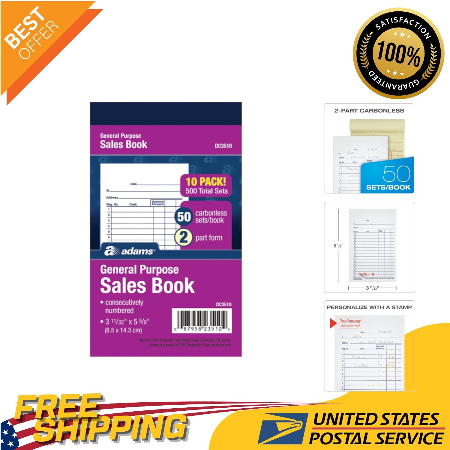 Easy-Use Carbonless Sales Book – 10 Pack of 2-Part Receipts for Professionals