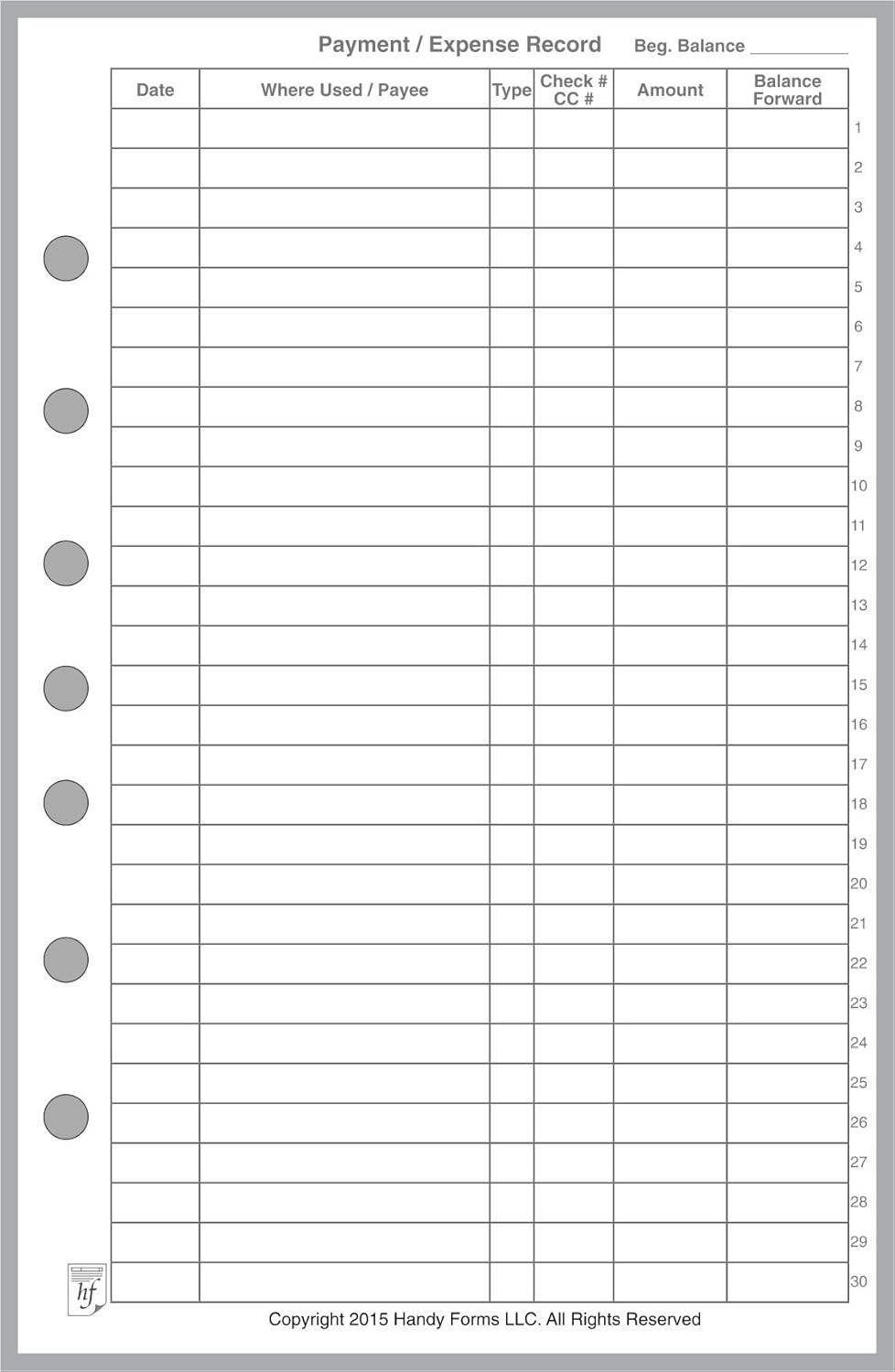 Archival Quality Expense Record – Perfect for 7-Ring Organizers, 5.5″ x 8.5″