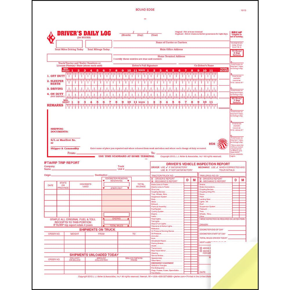 J. J. Keller 5-in-1 Driver Daily Log 10-pk., DVIR, Daily Recap, Shipment