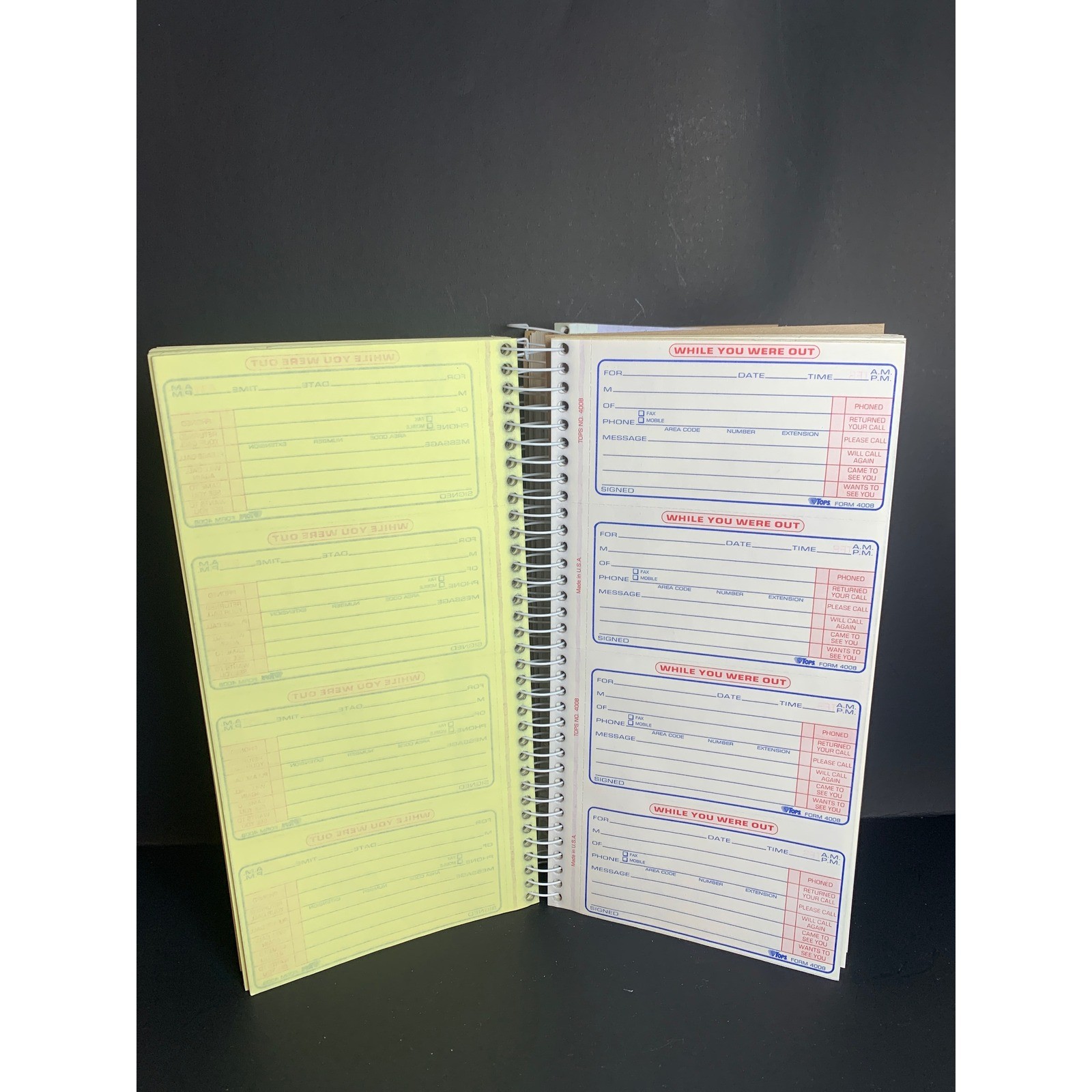 Vintage 2 TOPS 4008 Phone Message Book 600 Duplicate Sets Carbonless Spiral 90s