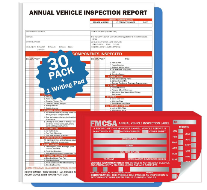 30Pack DOT Annual Vehicle Inspection Forms and Stickers 30-Pk 3-Ply Vehicle