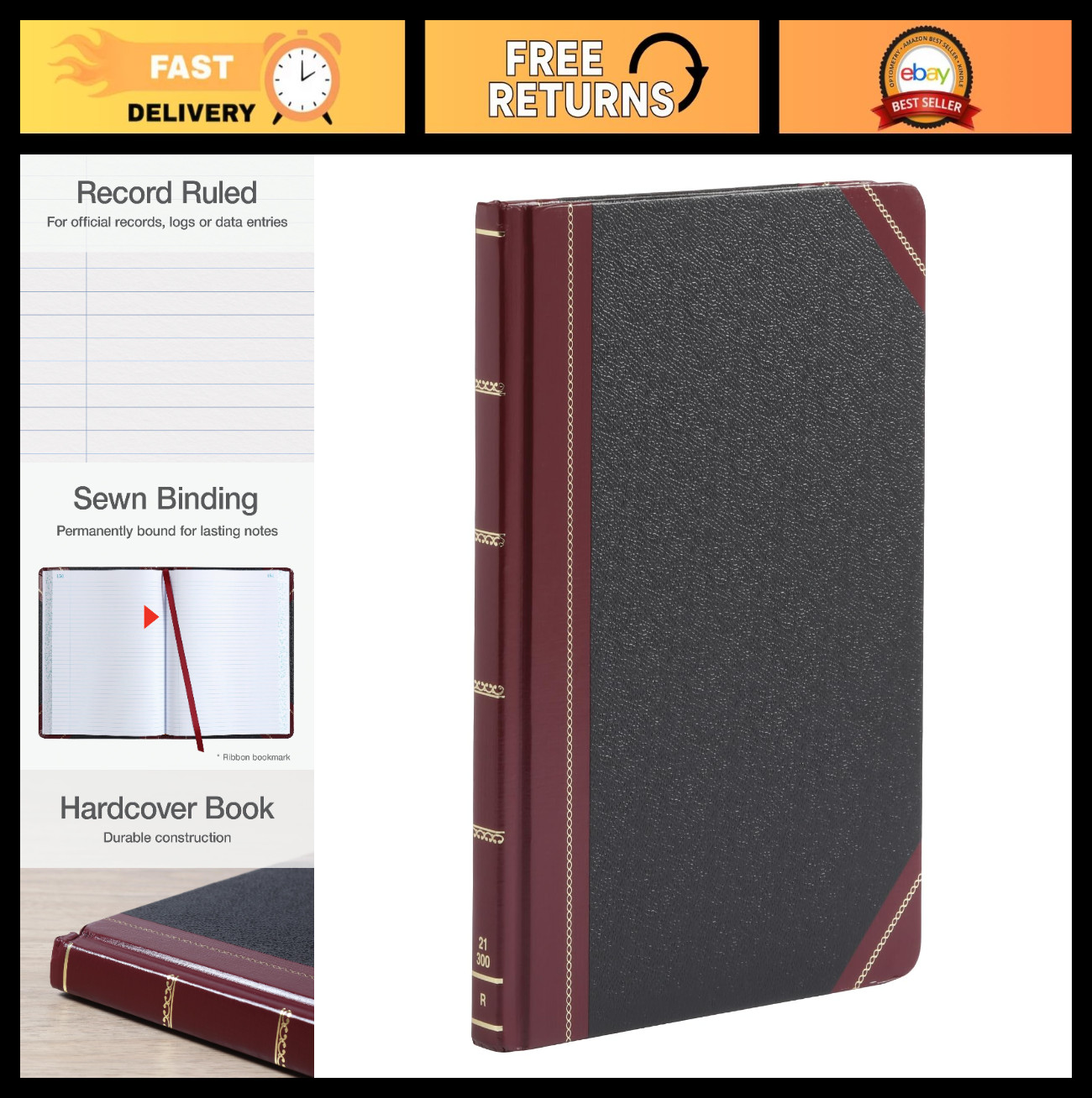 Columnar Book 300 Pages, Record Ruled Notebook, 10-3/8″ x 8-1/8″, Black Cover