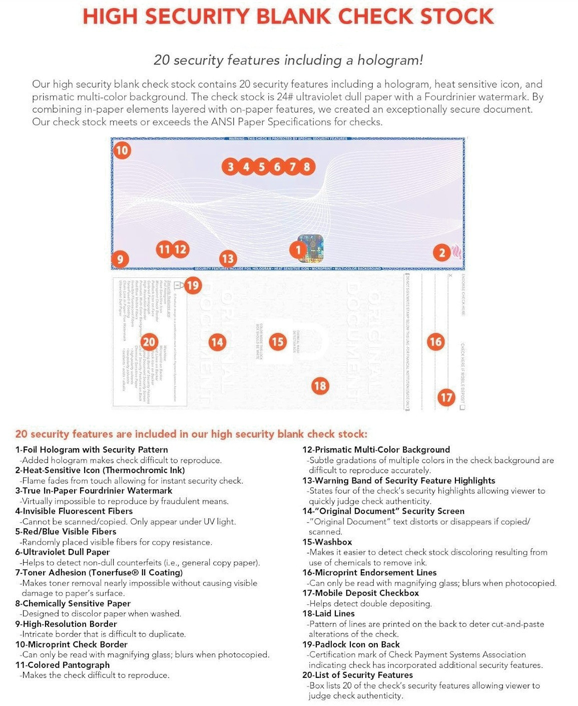 Blank Check Paper, Premium High-Security with Hologram & 22 Security Features