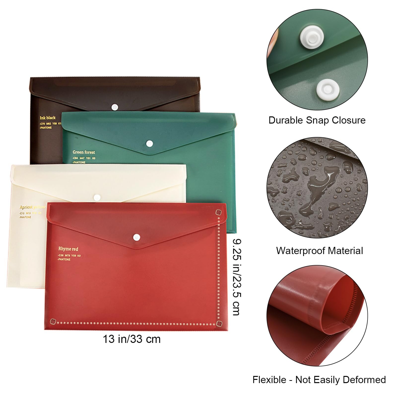 VANRA File Folders Letter Size 12 Pack Plastic Envelopes with 4 Colors