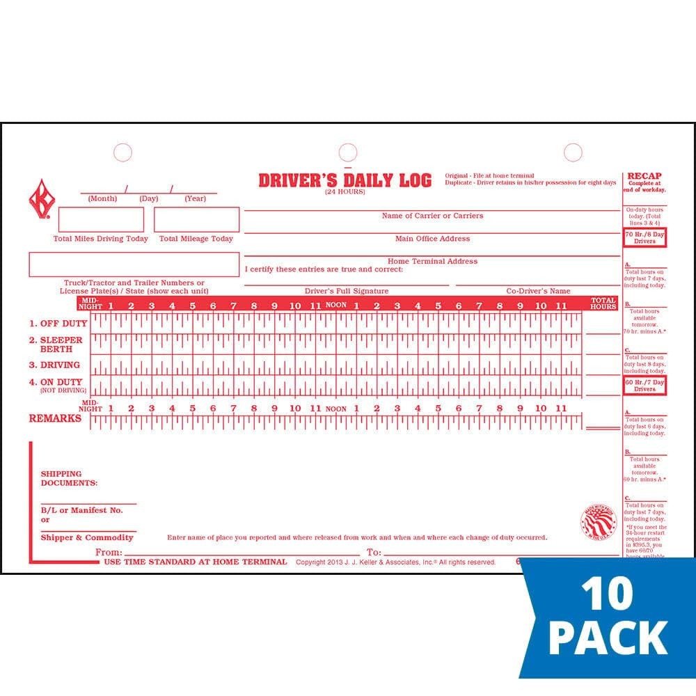 Deluxe Duplicate Driver Daily Log 10-pk. with Detailed DVIR & Daily Recap – S…