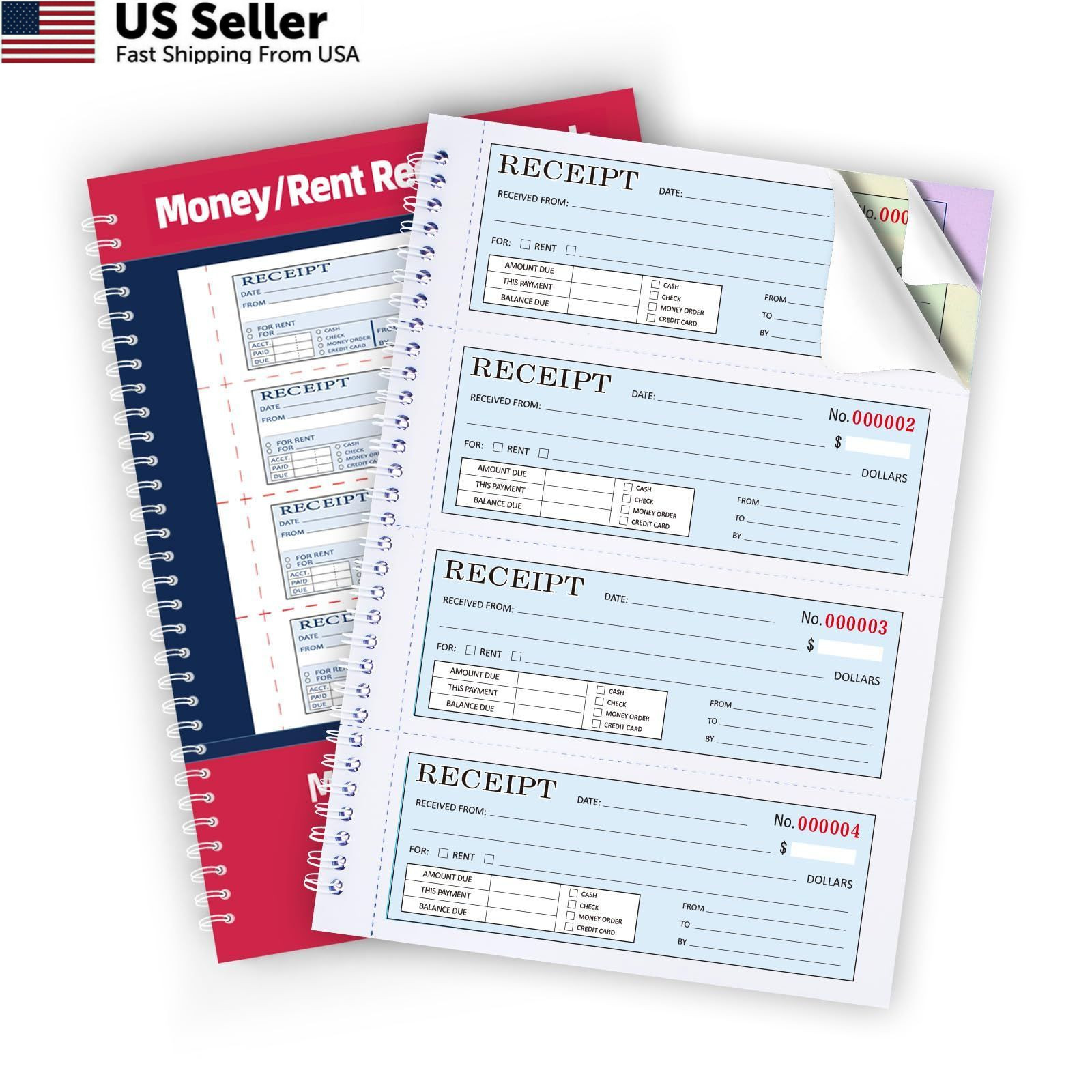 Large Money and Rent 7.9”x11.2”, Color: Single Book-3 Part Carbonless