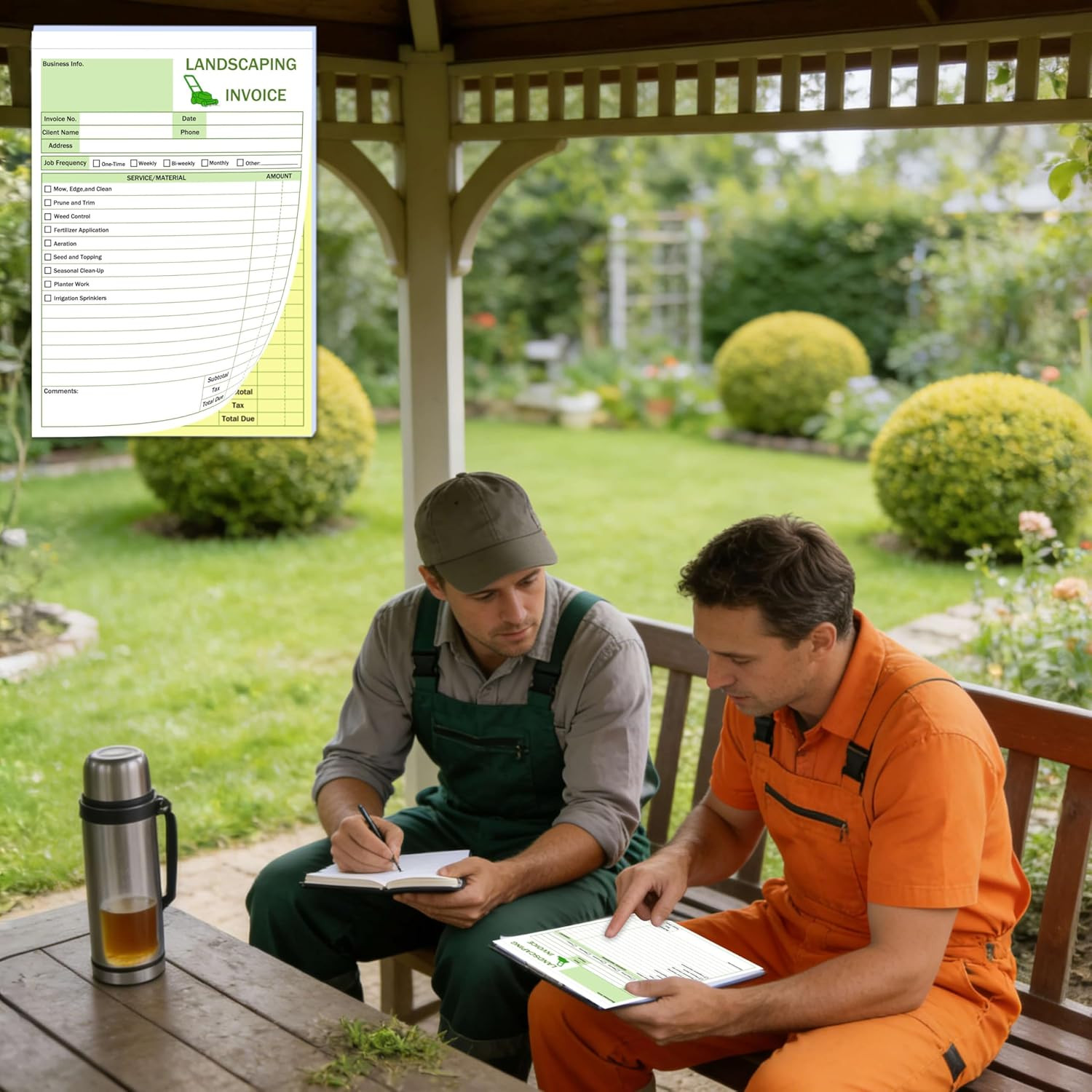 Garden Service Invoice Receipt Book, 2-Part Carbonless Landscaping Invoice Book