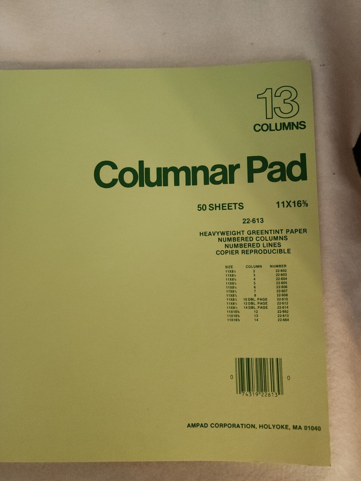 Ampad Columnar Pad 13 Columns 11″ x 16 3/8″ 3-ring Ledger paper 2 Pack #204181