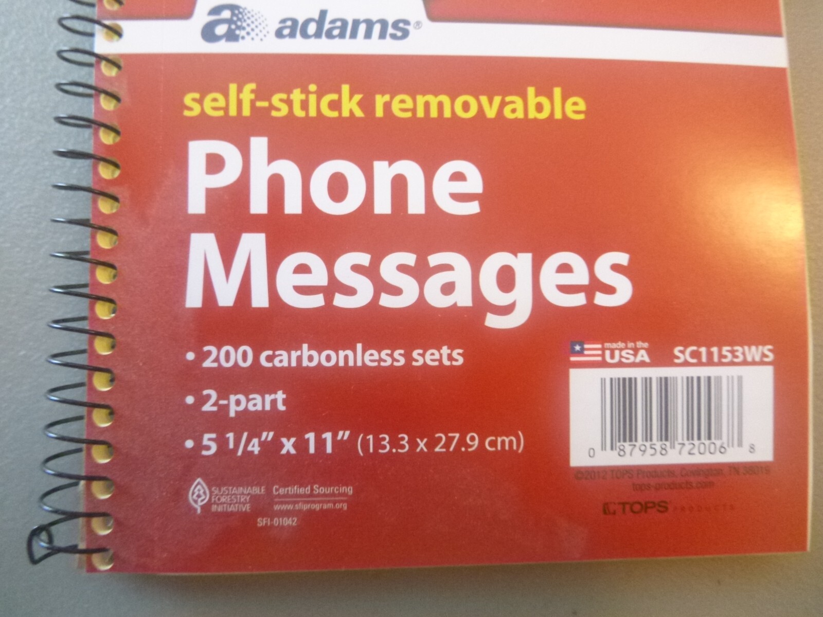 Adams phone messages book, SC1153WS, Write ‘N Stick, 2 part, 200 carbonless sets